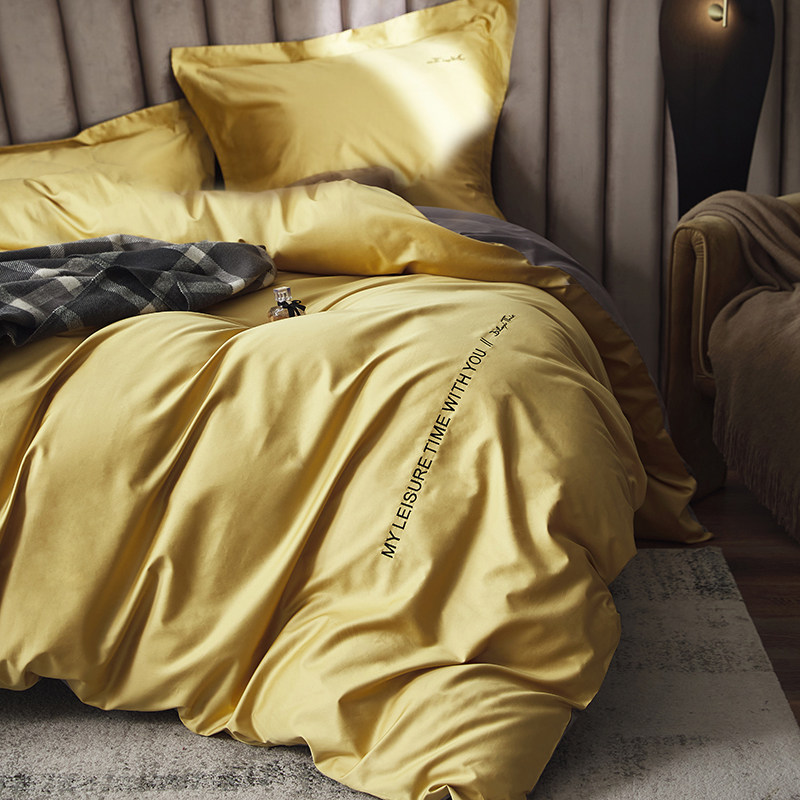 Light and luxurious 100 pure cotton four pieces full cotton spring summer season minimalist pure color bed sheet Nordic Wind Bed bedding