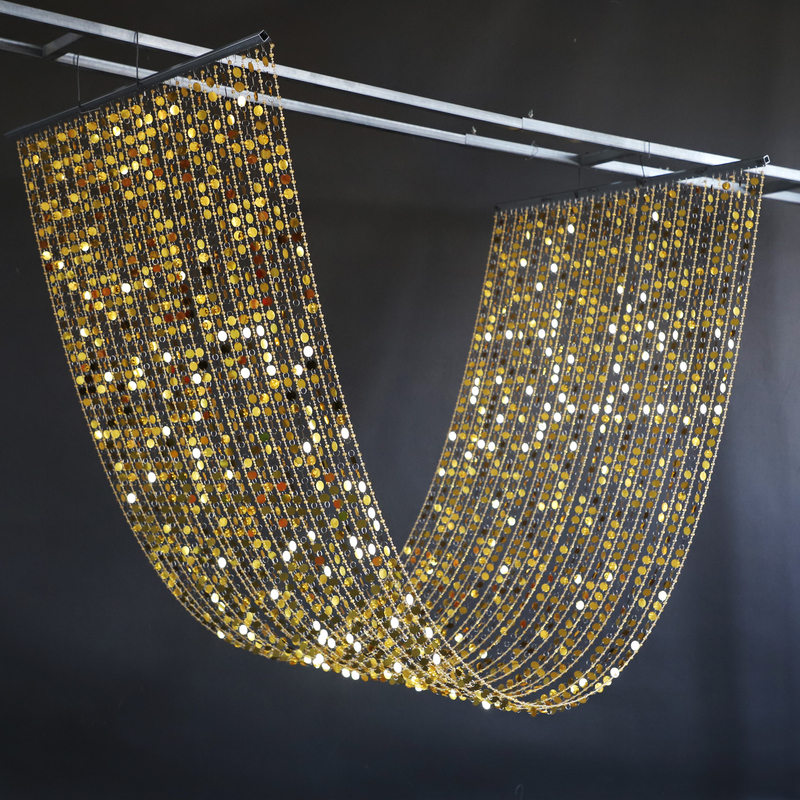 Acrylic Crystal Bead Curtain with Gold and Silver Sequins Pendant, Old Money Style Wedding Hotel Banquet Hall Ceiling Bead Curtain Decoration