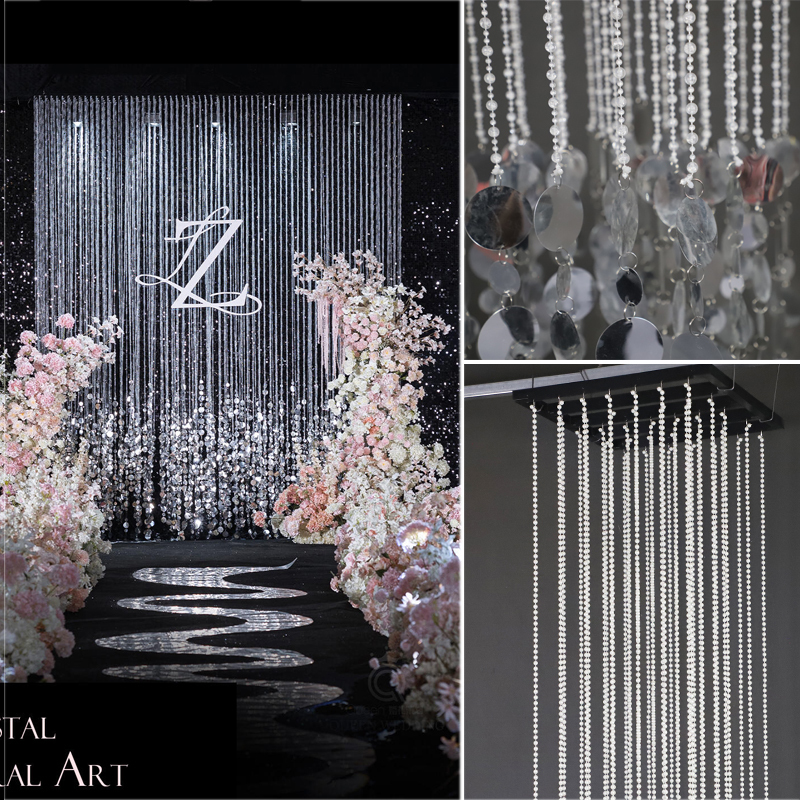 Wedding Ceiling Acrylic Crystal Bead Curtain Sequins Wedding Stage Layout Party Background Wall Props Pearl Curtain