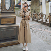 French skinny khaki shirt dress women spring and autumn 2021 new long sleeve waist temperament long skirt