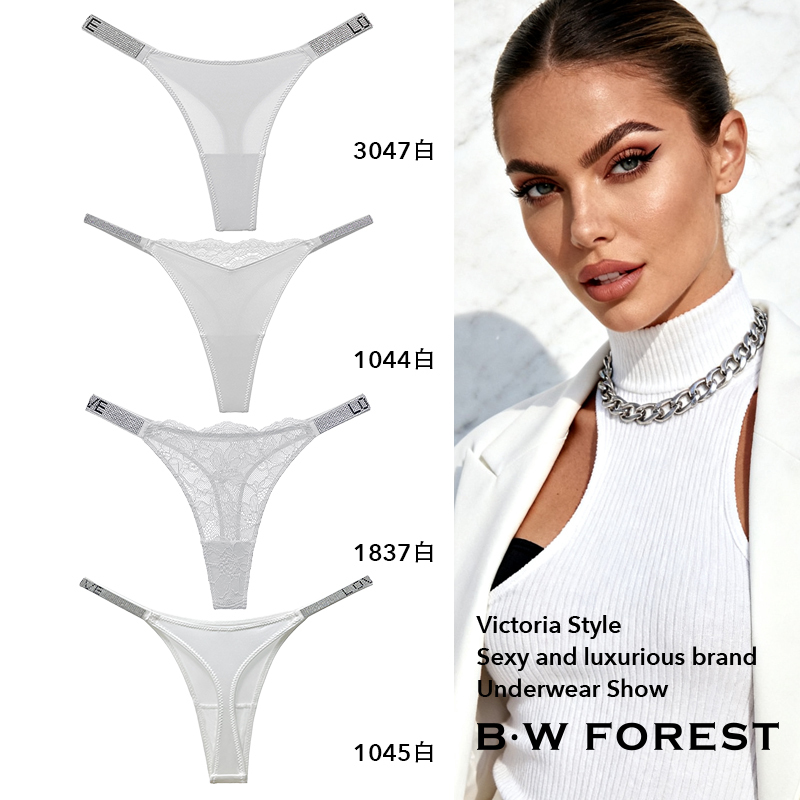 Victoria White Sexy Lace Panties for Women, Thin Style 2025 New Pure Desire Style Mid-Low Waist Thong Briefs