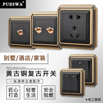 Purdiva Nordic style green yellow bronze retro switch socket American Black antique lever creative switch panel