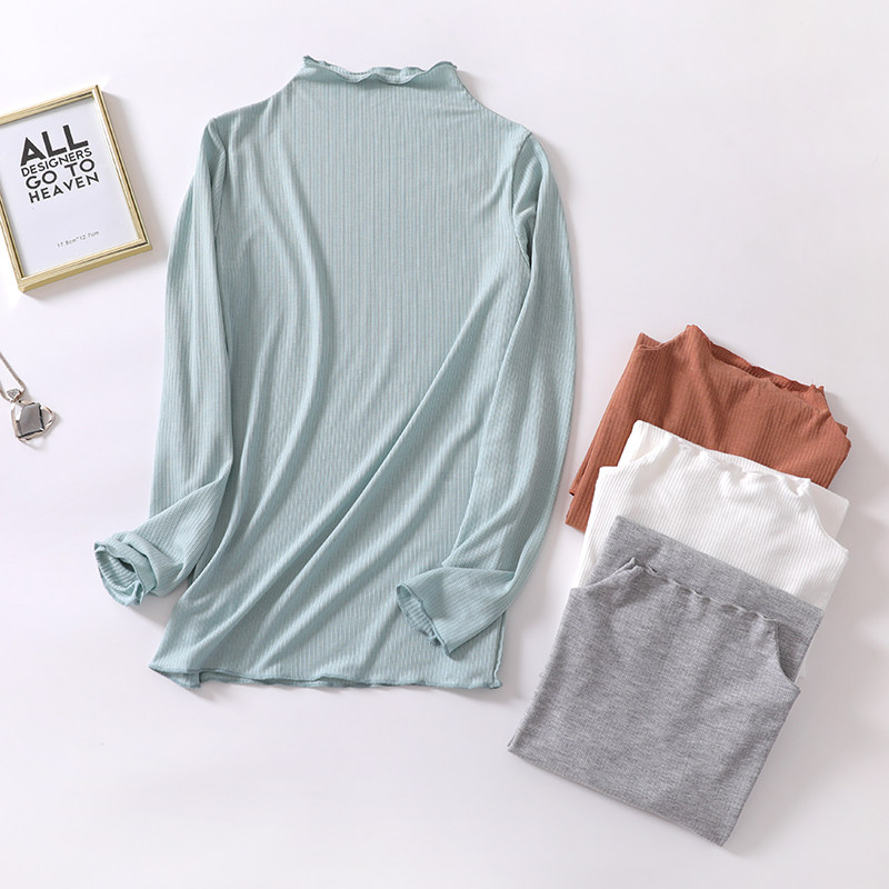 New bottoms Women's long-sleeved spring and summer Modal cotton thin rib with a turtleneck black and white underwear casual t-shirt