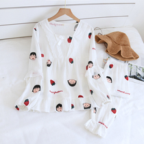 Korean pajamas women long sleeve trousers spring and summer cotton crepe thin cute pullover air conditioning room home clothing set