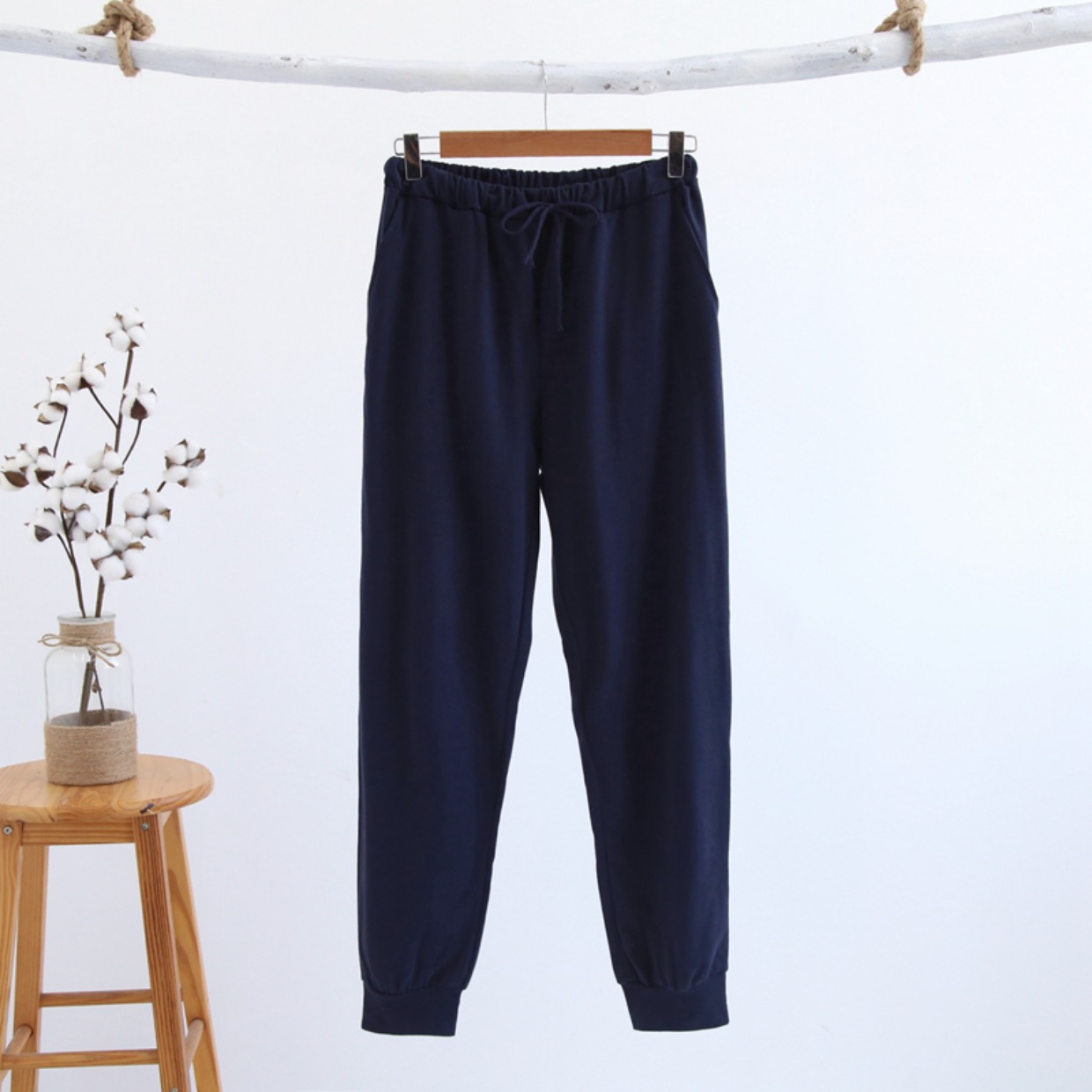 Quần pyjama nam mới quần cotton rộng chân có thể mặc bên ngoài mùa xuân và mùa thu quần nội thất quần thường nhà quần jean ống rộng nam
