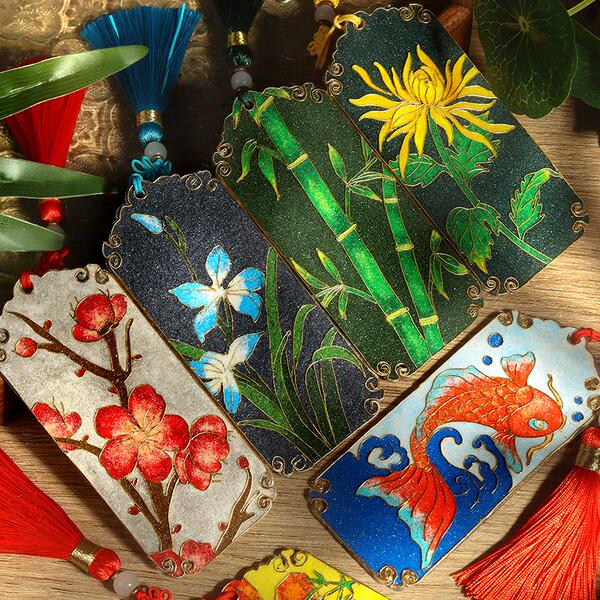 Cloisonné Enamel Painting, Ancient Style DIY Handmade Bookmark, Chinese Landscape Cloisonné, Intangible Cultural Heritage, Chinese Style Cloisonné Painting Gift