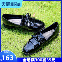 Small leather shoes British style 2021 summer new versatile soft leather womens shoes black patent leather loafers medium heels