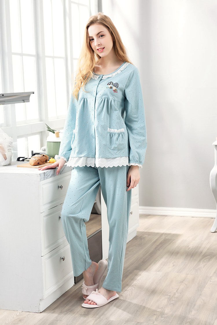 An Chi đi kèm với đồ ngủ nữ cotton dài tay quần dài hoạt hình bình thường nhà nữ bông ra khỏi dịch vụ nhà trẻ và già bộ lanh mặc nhà