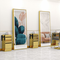  Stainless steel barber shop mirror net red simple with lamp hair mirror floor-to-ceiling hair salon special single-sided mirror wall sticker