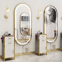  Barber shop single-sided wall-mounted mirror hair salon special trendy simple hair mirror net red wall-mounted barber mirror with lamp