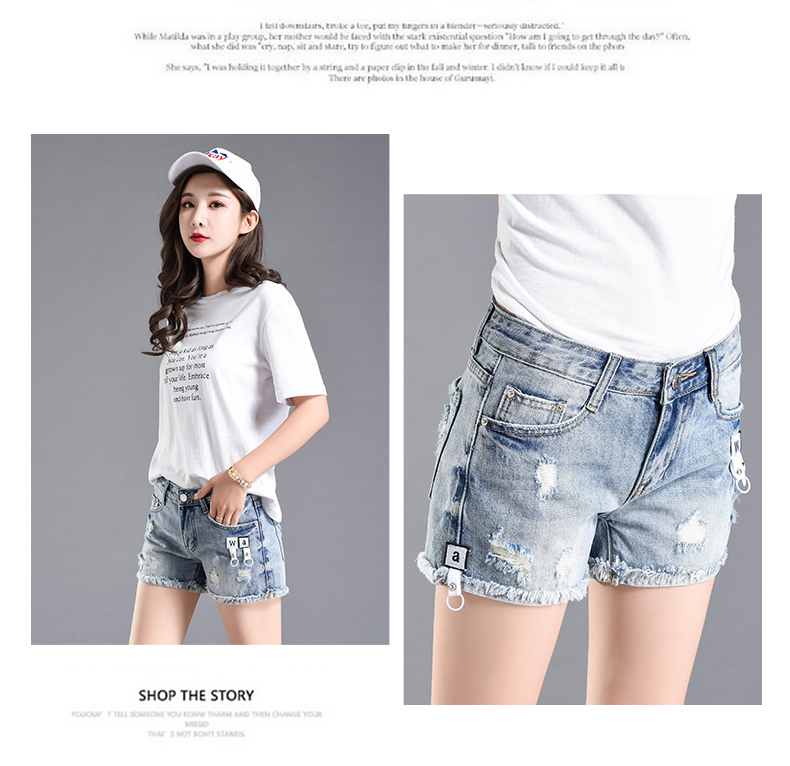 Burr thêu hoa lỗ quần short denim nữ mùa hè 2018 mới trung eo sinh viên hoang dã lỏng quần nóng triều thời trang quần giả váy
