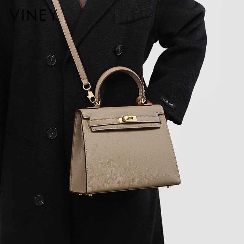 Viney Bag 2026 New Summer Kelly Bag Crossbody Bag Trendy High-End Handbag Mom Bag Genuine Leather Women's Bag