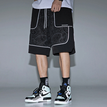 Cashew flower stitching shorts men wear summer trendy brand pants reflective high street ins trend loose five-point pants