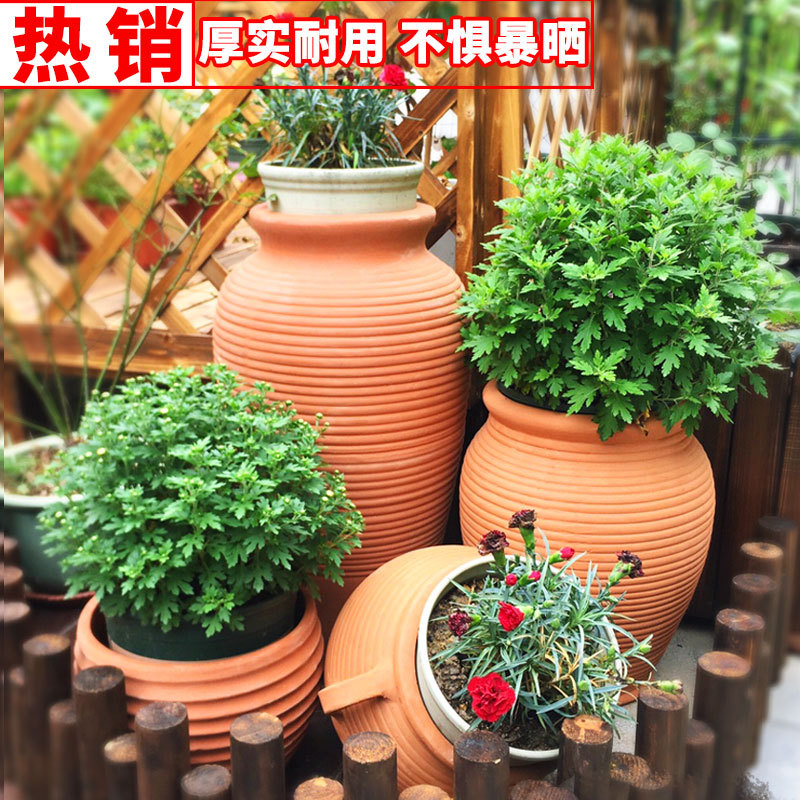 Free Shipping Large Garden Clay Pots, Landscape Terracotta Pots, Coarse Pottery Red Clay Flower Pots, Unglazed Garden Breathable Large Ceramic Pots