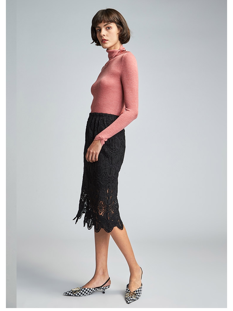 Ai Ge Etam nút trang trí Áo len dệt kim cổ cao cổ cao giữa áo len dệt kim nữ hiệu 80117115 áo khoác cardigan nữ