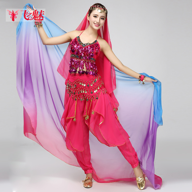 Flying belly dance light simulation silk gauze towel 2021 new gradient color silk scarf dance practice sand throwing towel