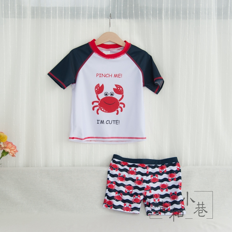 Crab & Whale | Bộ đồ bơi bé trai Hoạt hình cho trẻ em Áo tắm chống nắng Bộ đồ bơi hai mảnh dễ thương quần áo trẻ em xuất khẩu