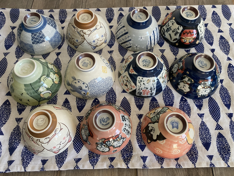 Mino-Yaki Ceramic Bowl, Japanese-Style Rice Bowl with Underglaze Color, Imported from Japan, Cartoon Rice Bowl with Minor Flaws, Special Clearance Sale