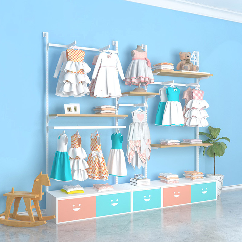 Children Clothing Shelves Whole Set Children Clothing Shop Creative Opening Shop With Tide Card Hanger Display Case Floor Type Display Shelf