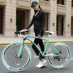 Road variable speed bicycle men's racing cross-country curved handleway race student double disc brake fluorescent women's dead flying bicycle