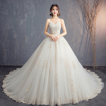  Shake the sound Qi wedding dress 2021 new bride wedding forest department thin bandeau long tail starry sky wedding dress spring