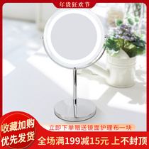 Makeup mirror double-sided with light led rechargeable dimming 3 5 10 times magnification Net red metal desktop vanity mirror