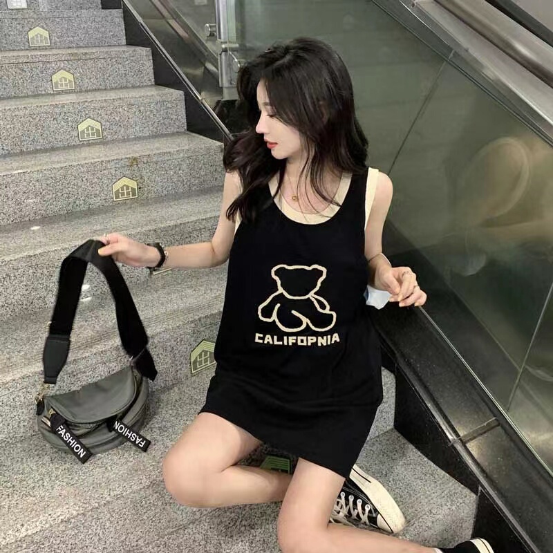Pure Cotton Harajuku Sweet Cool Style Outerwear Vest for Women, Summer Korean Version Sleeveless T-Shirt, Loose Mid-Length Sports Style Top Pure Cotton Harajuku Sweet Cool Style Outerwear Vest for Women, Summer Korean Version Sleeveless T-Shirt, Loose Mid-Length Sports Style Top