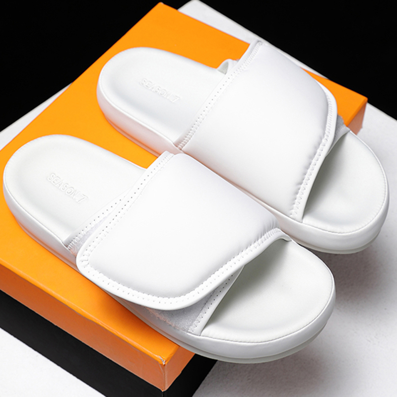 Yeezy67 Kanye-Style Slippers for Women, Summer Outdoor Wear, Slip-On with Velcro, Thick-Soled White Loafers