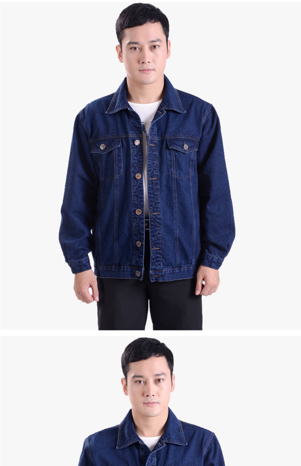 Mùa xuân và mùa thu áo khoác denim hàng đầu nam trung niên áo khoác giản dị trung niên ve áo dài tay dụng cụ đầu máy phù hợp áo khoác mùa đông