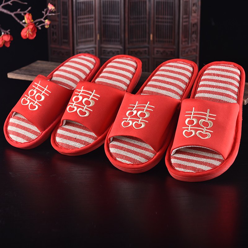 Wedding Wedding Slippers Red Husband's wife Longfeng Embroidered Couple Slippers for Spring Summer and Autumn Winter Festive Items