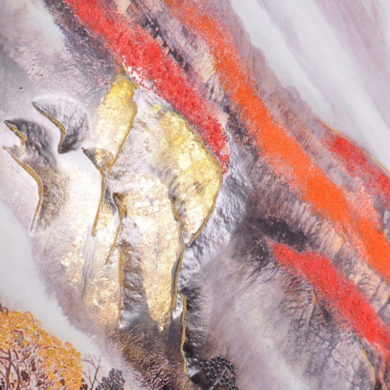 Solid wood woodcut embossed decoration painting technique gold leaf painting Hongyun When head new Chinese red wood sofa matching painted solid wood home