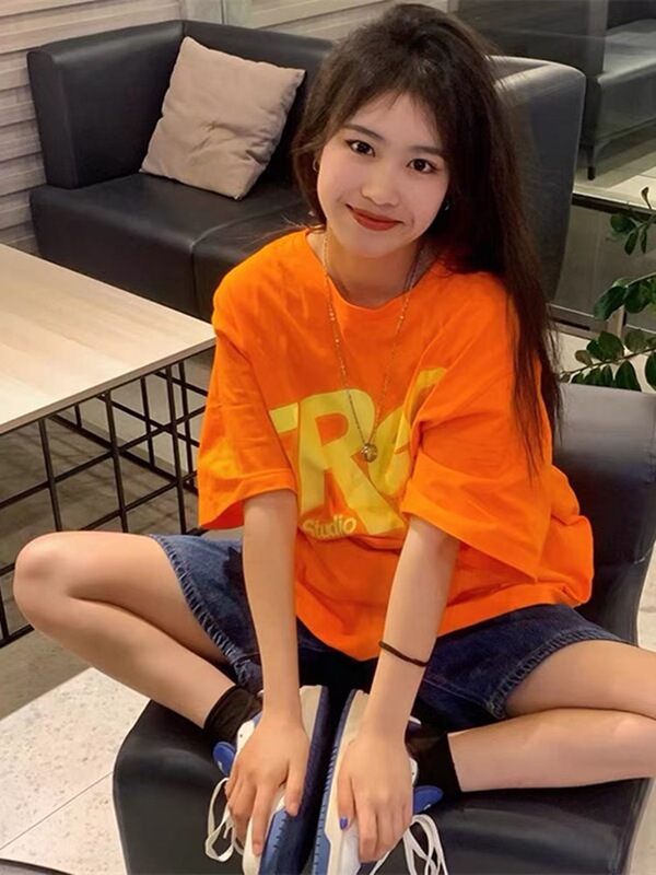 Orange Short-Sleeved T-Shirt for Women 2026 New Summer Loose American Style ins National Trendy Brand High-End Oversize Top