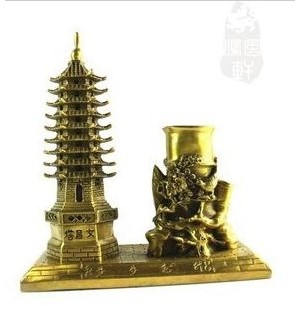 Brass Step high up 9-floor pen holder Wenchang Tower pendulum piece Wangwen Puzzle 9 Floors Wenchang Tavern Pen Tower