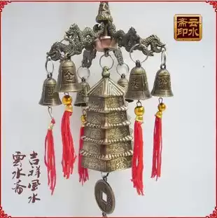 Town House Bao'an (six dragons copper bell)Hexagonal tower Ping'an bell Wind bell Tower Hexagonal wind bell Huaxa Wangcai copper bell