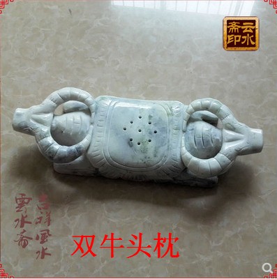 Natural and exquisite Lantian jade pillow health care pillow neck pillow double bull head jade hollow pillow cool summer