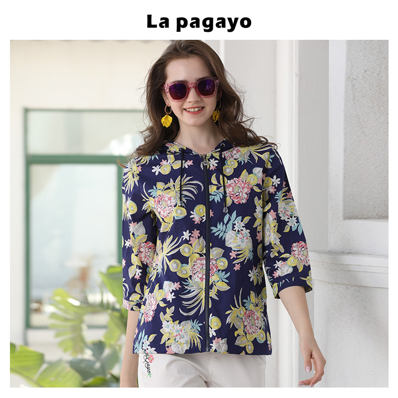 La Pagayo New Summer Tops, Large Size Printed Loose Cardigan, Thin Casual Hooded Mid-Sleeve Jacket for Women La Pagayo New Summer Tops, Large Size Printed Loose Cardigan, Thin Casual Hooded Mid-Sleeve Jacket for Women