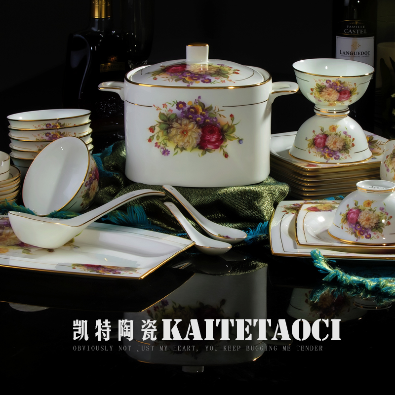 Ou jingdezhen tableware suit household high - grade ipads porcelain bowls bowl dish up phnom penh dish suit contracted combination of Chinese style