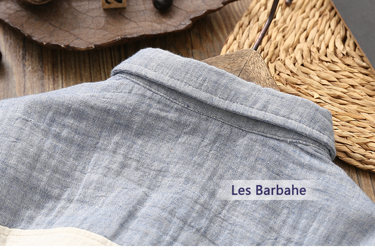 Áo sơ mi bé trai mùa thu bé trai áo sơ mi dài tay mềm mại áo sơ mi ve áo hai lớp sợi cotton thời trang bé gái