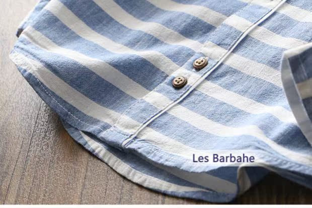 Áo sơ mi bé trai 2018 xuân hè mới Quần áo trẻ em châu Âu và Mỹ bé sơ sinh sọc cotton hoang dã quần áo trẻ con