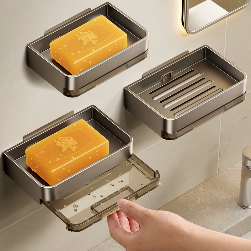 Light Extravagant Bathroom Soap Rack Metal Perforated Wall-mounted Double Layer Soap Rack Toilet Soap Box Containing Shelf-Taobao