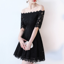 One-shouldered black short evening dress 2021 new banquet noble and elegant atmosphere birthday party can usually be worn