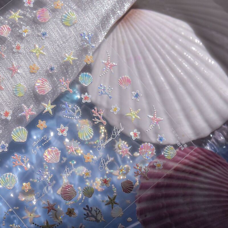 Summer Dreamy Jellyfish Shell Light Stickers Nail Art Starfish Ocean Conch DIY Pen Holder Water Cup Planner Ccd Decoration