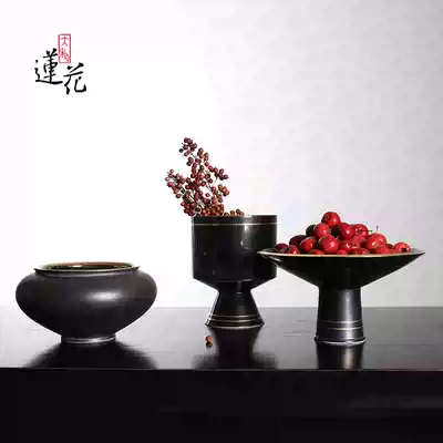 Big phase Lotus Chinese ornaments gold fruit plate ceramic flower gilt gold tea wash home living room tea room decoration decoration