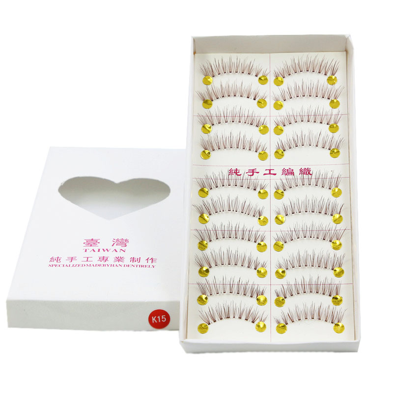 10 cặp K15 lưới màu đỏ neo màu cà phê nâu tự nhiên dày đồng bằng trang điểm màu nude ngắn ngắn dài không lông mi giả - Lông mi giả mi giả 5d