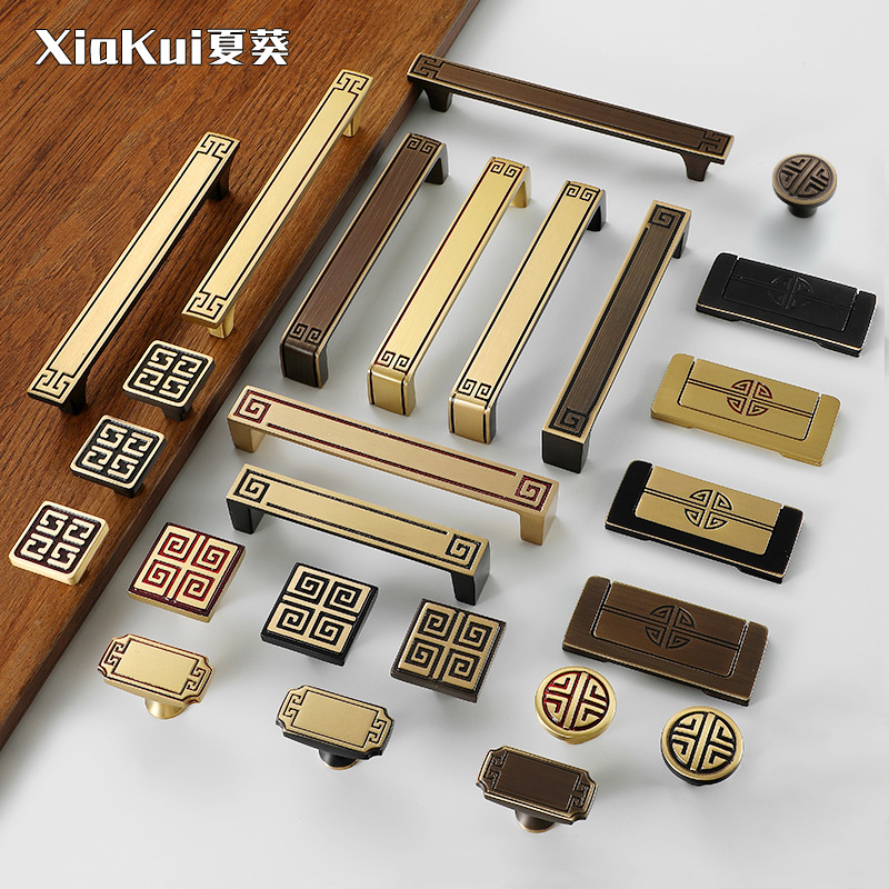 New Chinese Wardrobe Handle Pure Bronze Antique Antique Furniture Back Tattooed Brass Single Hole Drawer Whole Cupboard Door Handle Full Copper