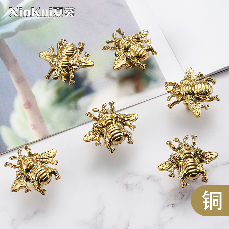 Light Extravagant Nordic Brass Cabinet Door Handle Pure Copper Cute Personality Creative Honeybee Cartoon Gold full copper drawer handle