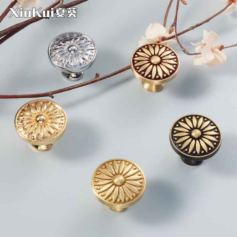 Light luxury golden pure copper single-hole handle wardrobe French chrome-plated bright silver antique American brass all-copper overall cabinet door handle