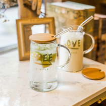Simple cup glass heat-resistant water cup creative office mug female household with straw tea cup with lid spoon