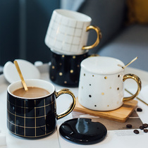 Breakfast ceramic cup creative simple female home office Mark water Cup male oatmeal coffee cup with lid spoon