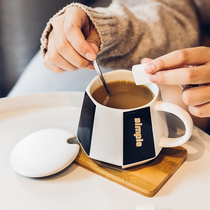 ins mark cup with cover spoon minimalist lovers ceramic mug personality creative trend water cup milk coffee cup